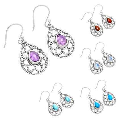 Natural Gemstones Pear Shape 925 Sterling Silver Earrings Jewelry E-1251 AGE1010