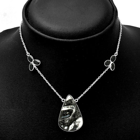 Mexican Cabbing Fossil & Black Onyx Necklace N-1002 SDN1639