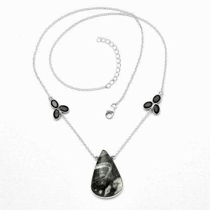 Mexican Cabbing Fossil & Black Onyx Necklace N-1002 SDN1639